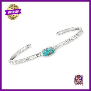 Sterling Silver Turquoise Cuff Bracelet Hook Clasp 8 Inch